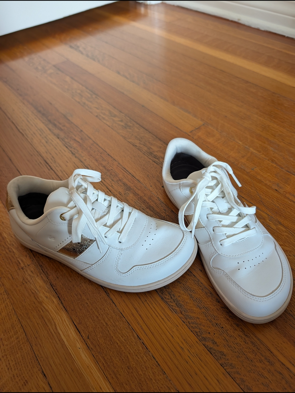 Be Lenka Cellestia White Women's Leather Sneakers with Gold Accent-Size 40